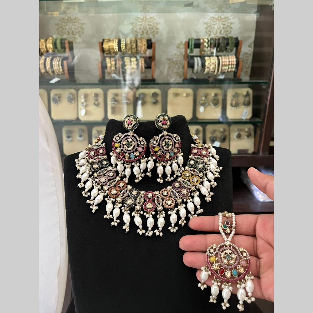 FS Collection Designer Austrian Stone And Pearl Necklace Set