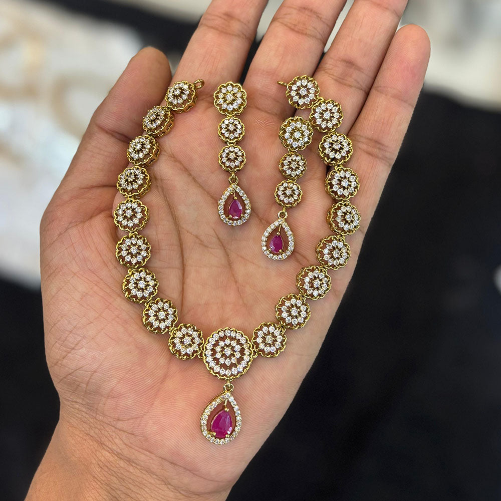 FS Collection Glamorous Crystal Stone Necklace Set