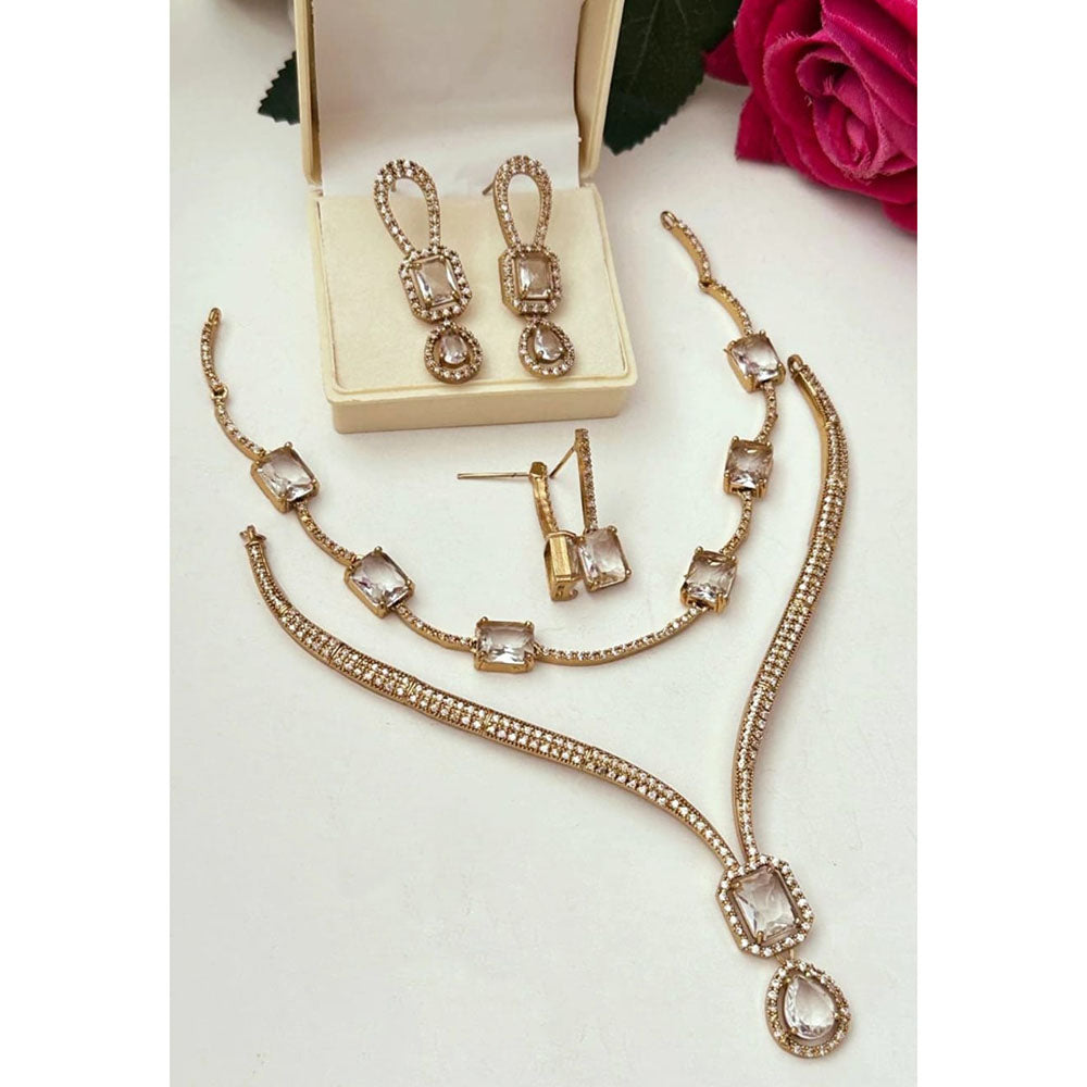 FS Collection Glamorous Crystal Stone Necklace Set