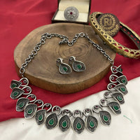 FS Collection Oxidised Plated Heritage Pota Stone Necklace Set