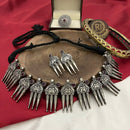 FS Collection Oxidised Plated Heritage Pota Stone Necklace Set