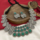 FS Collection Oxidised Plated Heritage Pota Stone Necklace Set