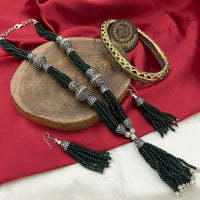 FS Collection Oxidised Plated Heritage Pearl Long Necklace Set