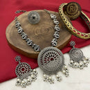 FS Collection Oxidised Plated Haritage Peals Necklace Set