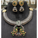 FS Collection Oxidised Plated Heritage Pota Stone Necklace Set