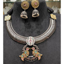 FS Collection Oxidised Plated Heritage Pota Stone Necklace Set