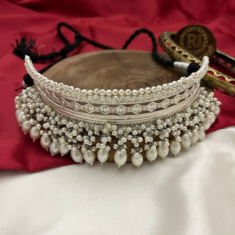FS Collection Oxidised Plated Heritage Pearl And Beads Choker Necklace Set