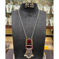 FS Collection 2 Tone Plated Pota Stone And Peal Necklace Set