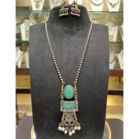 FS Collection 2 Tone Plated Pota Stone And Peal Necklace Set