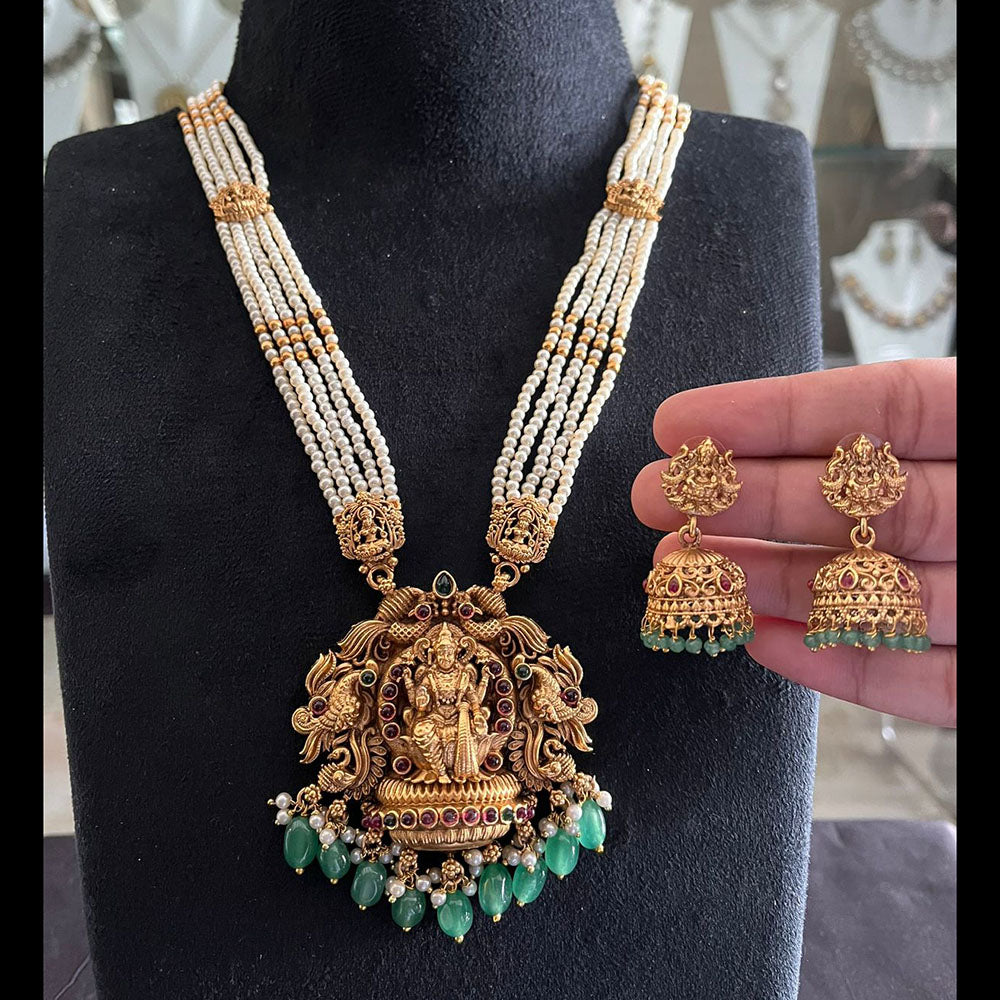 FS Collection Glamorous Pota Stone Pearl And Beads Temple Necklace Set
