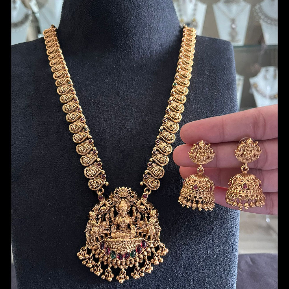 FS Collection Glamorous Pota Stone Pearl And Beads Temple Necklace Set