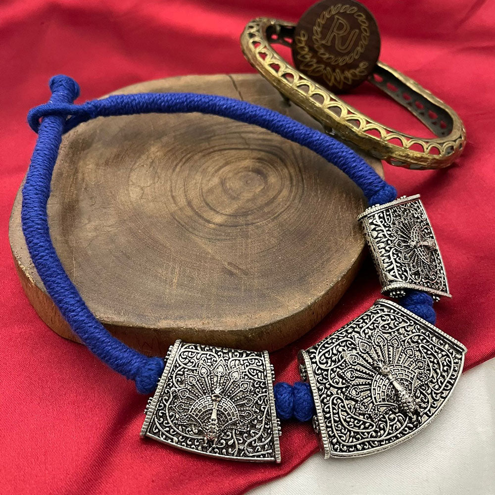 FS Collection Oxidised Peacock Design Statement Necklace