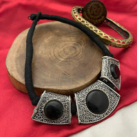 FS Collection Oxidised Pota Stone Designer Statement Necklace