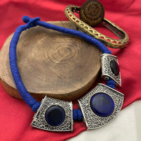 FS Collection Oxidised Pota Stone Designer Statement Necklace