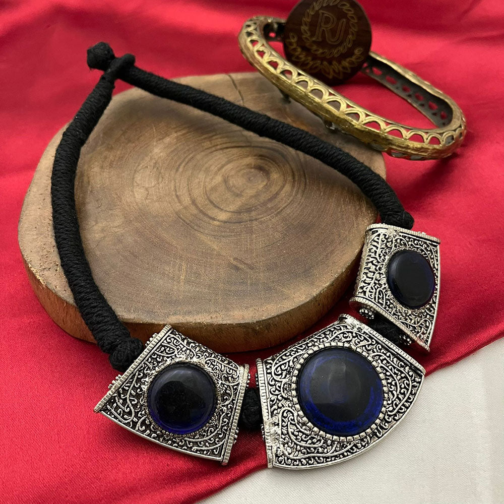 FS Collection Oxidised Pota Stone Designer Statement Necklace