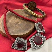 FS Collection Oxidised Pota Stone Designer Statement Necklace
