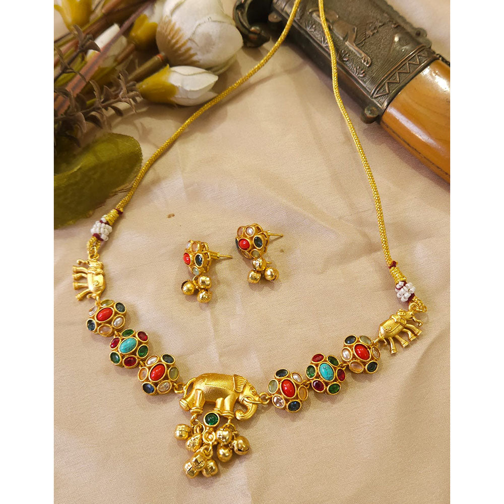 FS Collection Glamorous Pota Stone Elephant Ghungroo Necklace Set