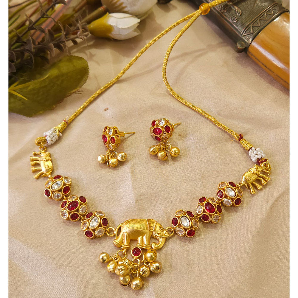 FS Collection Glamorous Pota Stone Elephant Ghungroo Necklace Set