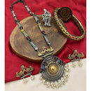 FS Collection Royal 2 Tone Plated Pota Stone Pearl And Long Necklace Set
