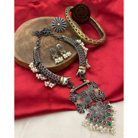 FS Collection Royal 2 Tone Plated Pota Stone Pearl And Beads Necklace Set