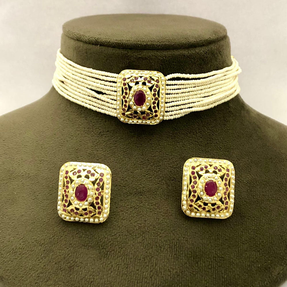 FS Collection Glamorous Pota Stone And Pearl Choker Necklace Set