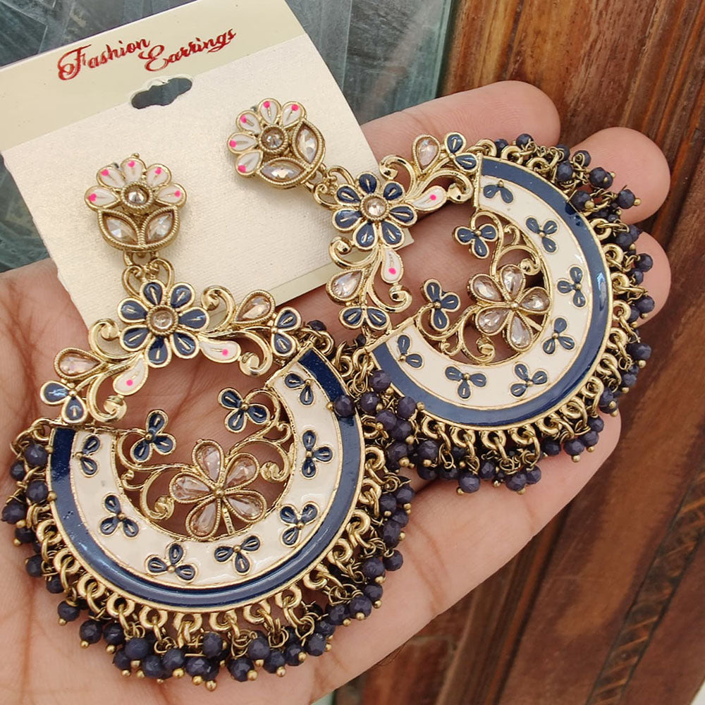 FS Collection Crystal Stone Meenakari Pearl Dangler Earrings