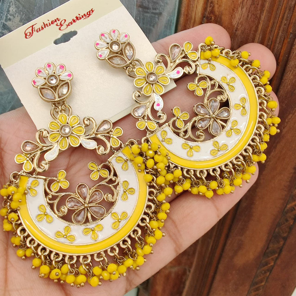 FS Collection Crystal Stone Meenakari Pearl Dangler Earrings