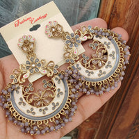 FS Collection Crystal Stone Meenakari Pearl Dangler Earrings