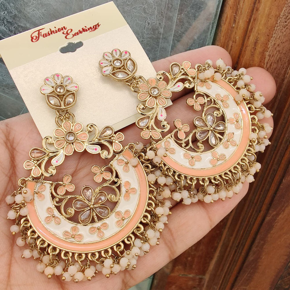FS Collection Crystal Stone Meenakari Pearl Dangler Earrings