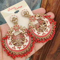 FS Collection Crystal Stone Meenakari Pearl Dangler Earrings