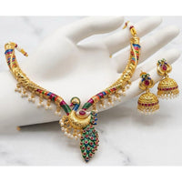 FS Collection Traditional Pota Stone And Pearl Meenakari Designer Necklace Set