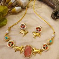 FS Collection Glamorous Pota Stone And Pearl Necklace Set