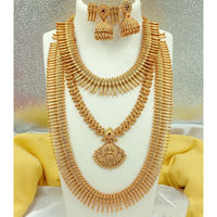 FS Collection Gold Plated Pota Stone Temple Long Necklace Combo Set