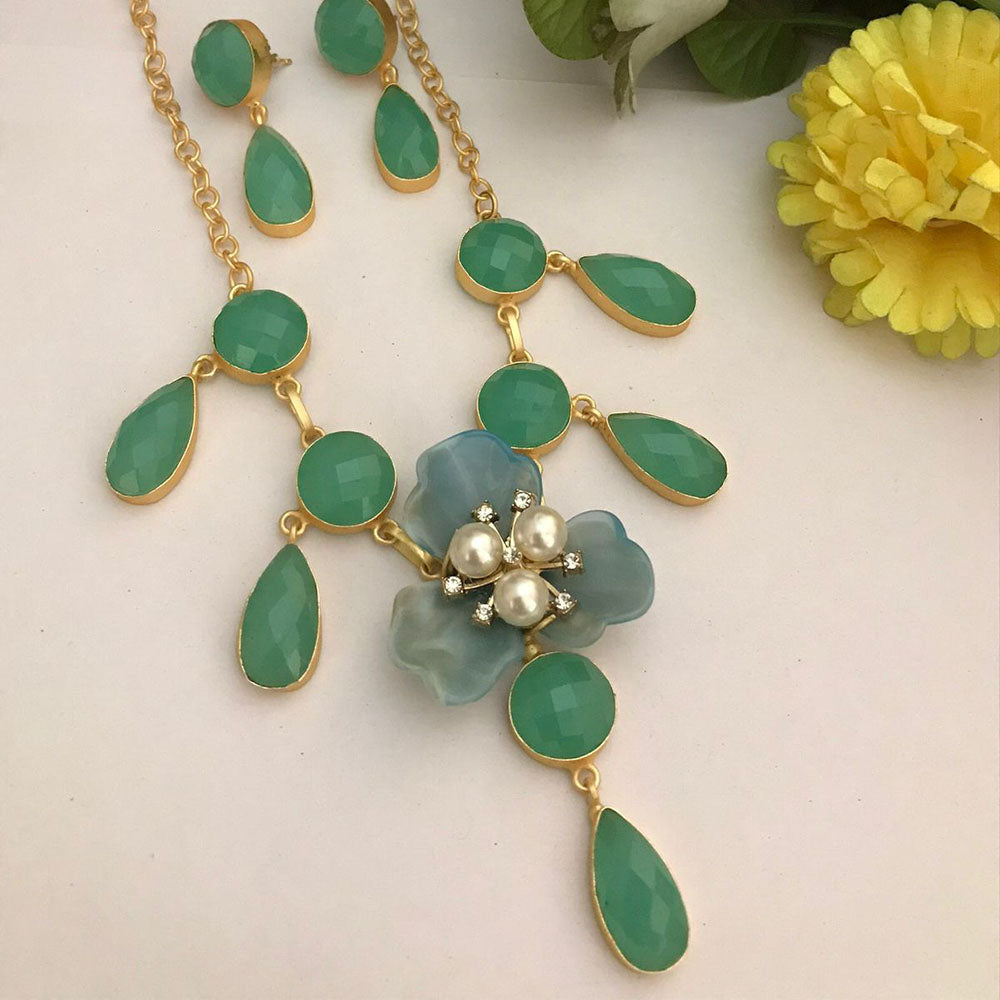 FS Collection Floral Pota Stone Designer Necklace Set