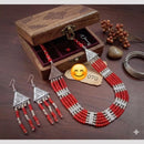 FS Collection Royal Oxidised Plated Pearl Necklace Set