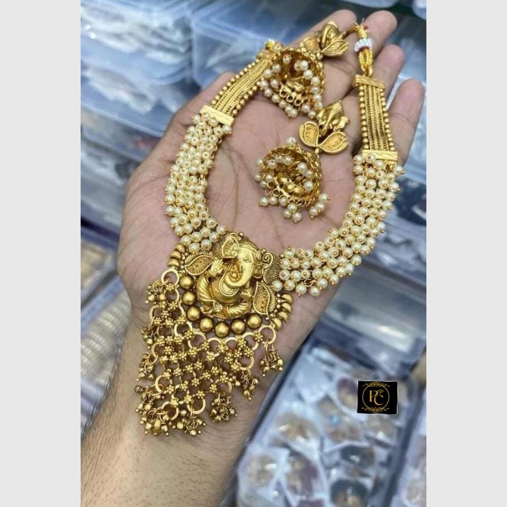 FS Collection Gold Plated Lord Ganesh Necklace Set