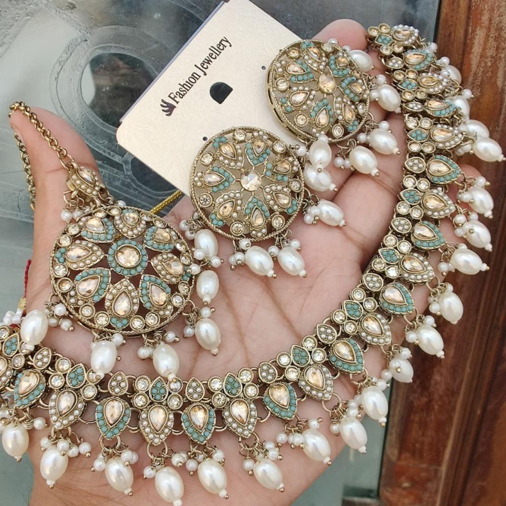 FS Collection Gold Plated Crystal & Pearl  Necklace Set