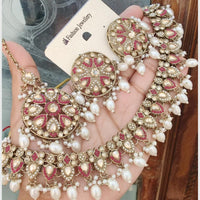 FS Collection Gold Plated Crystal & Pearl  Necklace Set
