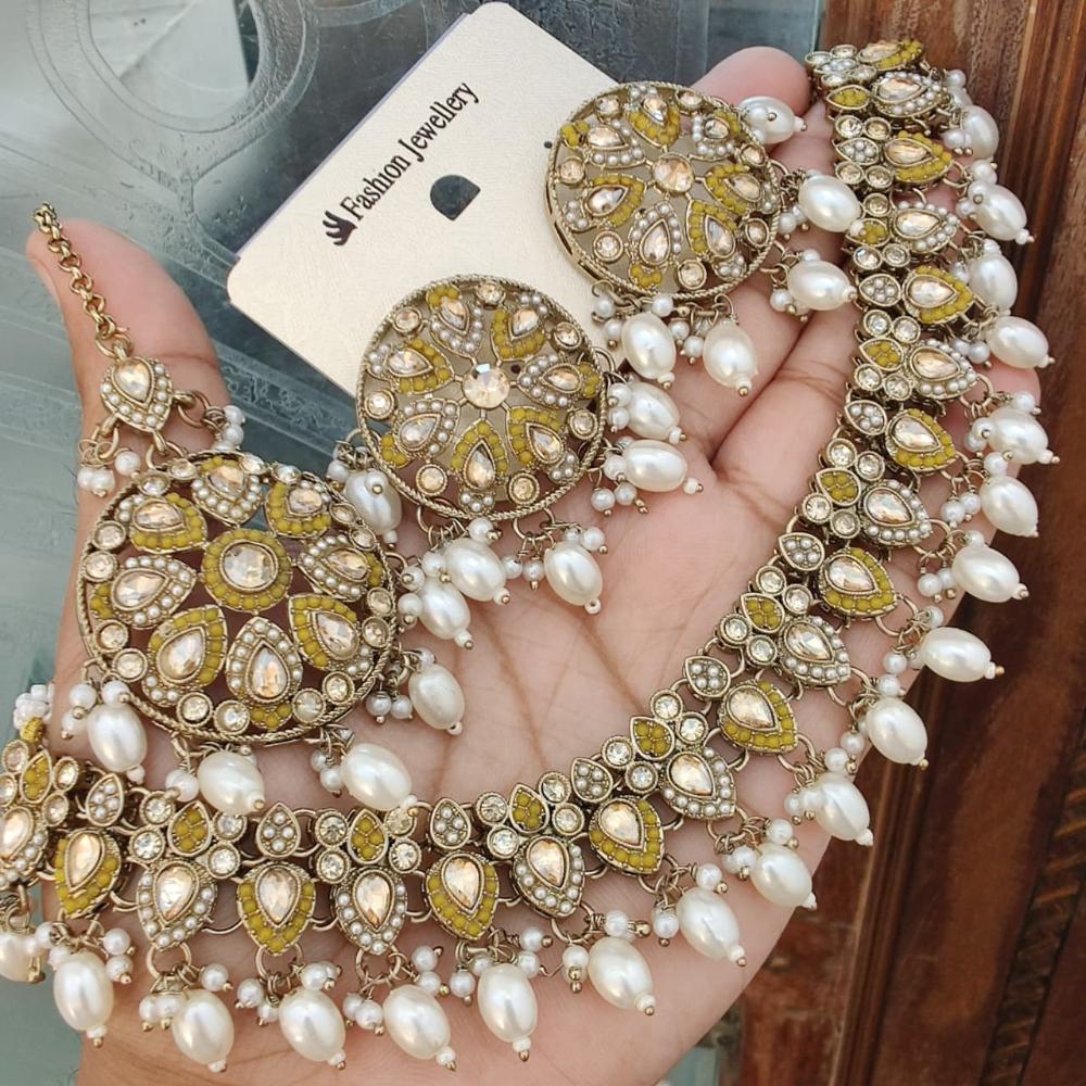 FS Collection Gold Plated Crystal & Pearl  Necklace Set