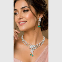 FS Collection Silver Plated AD Stone Necklace Set