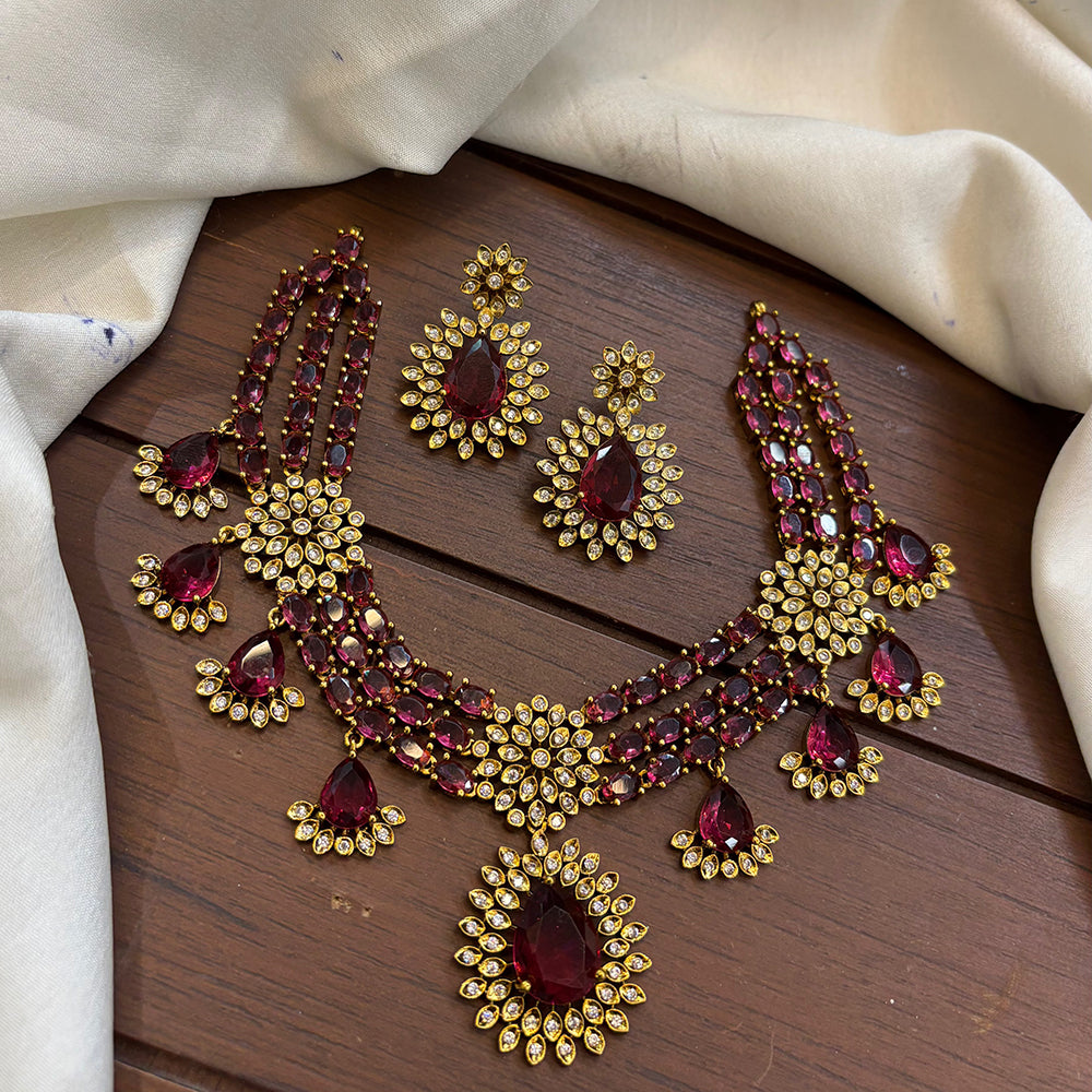 FS Collection Gold Plated American Daimond Necklace Set
