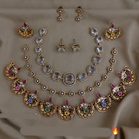 FS Collection Gold Plated American Daimond Combo Necklace Set