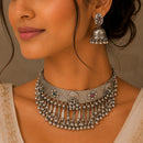FS Collection Royal Oxidised Plated Pota Stone Necklace Set