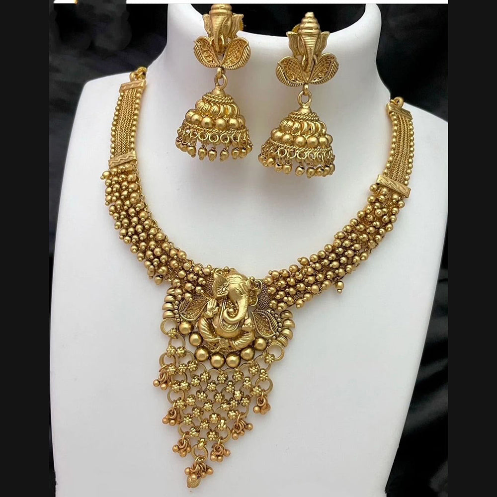 FS Collection Gold Plated Lord Ganesh Necklace Set