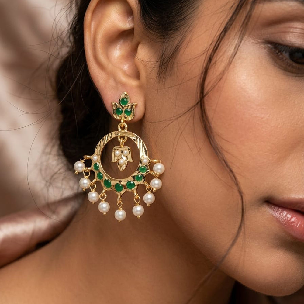 FS Collection Pota Stone And Pearl Designer Dangler Earrings