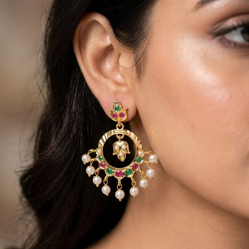 FS Collection Pota Stone And Pearl Designer Dangler Earrings