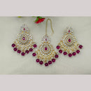 FS Collection Kundan Stone And Beads Dangler Earrings With Maangtikka