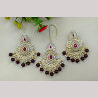 FS Collection Kundan Stone And Beads Dangler Earrings With Maangtikka
