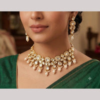 FS Collection Luxury Kundan Stone And Beads Choker Necklace Set
