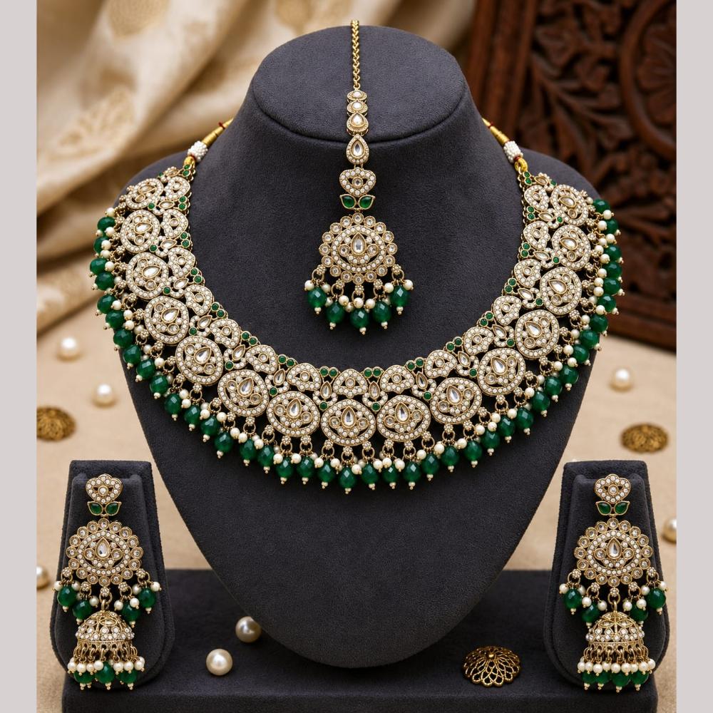 FS Collection Luxury Kundan Stone Pearl And Beads Necklace Set 